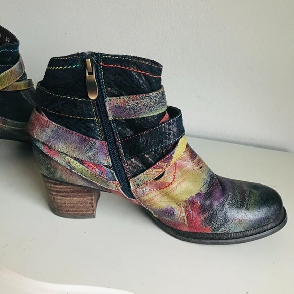 L'Artiste Spring Step Shazzam Navy Multicolored Ankle Boots Size US 8.5 EU 39 - Picture 6 of 8